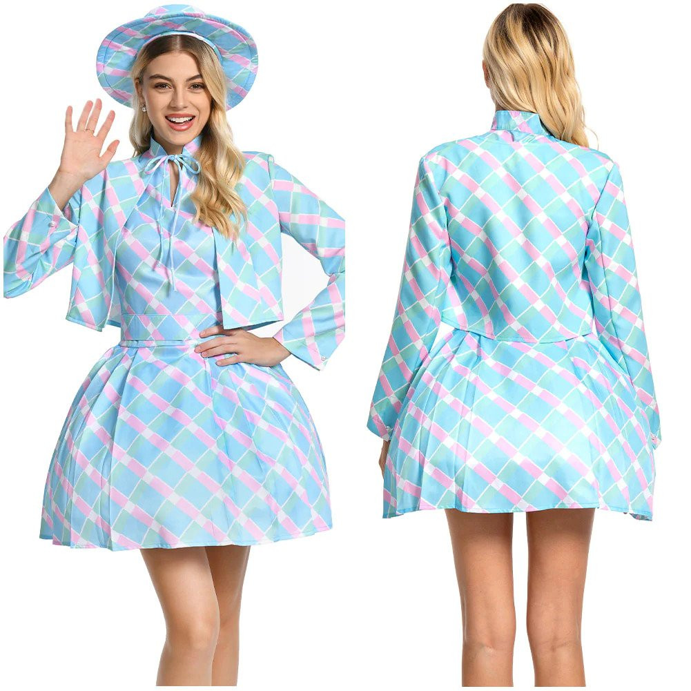 Barbie Movie 2023 Margot Robbie Costume - Blue Coat Dress Barbie Margot Robbie Cosplay