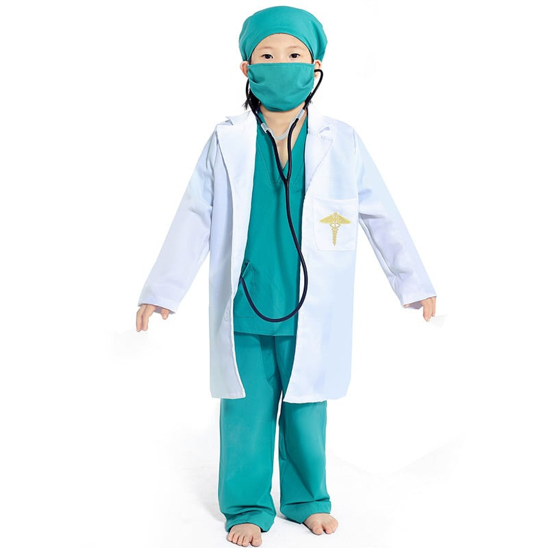 Kids Doctor Costume - Blue Scrub Suit and Coat Doctor Cosplay