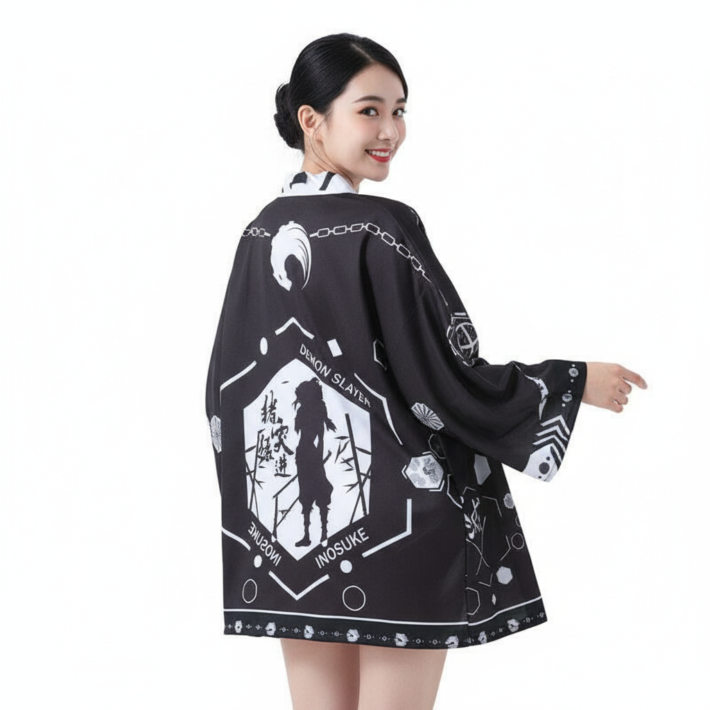 Demon Slayer Inosuke Hashibira Costume - Black & White Kimono Jacket Inosuke Hashibira Cosplay