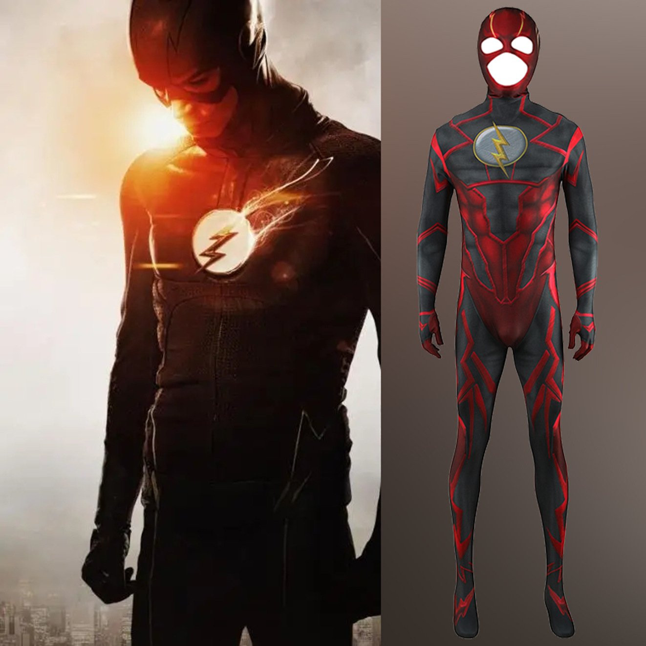 DC Extended Universe The Flash Barry Allen Costume - Black Red Bodysuit The Flash Barry Allen Cosplay