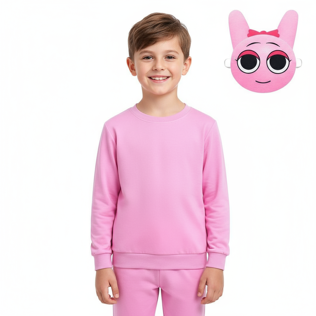 Kids Sprunki Incredibox Pinki Costume - Sweater Pants Mask Set Pink Sprunki Cosplay