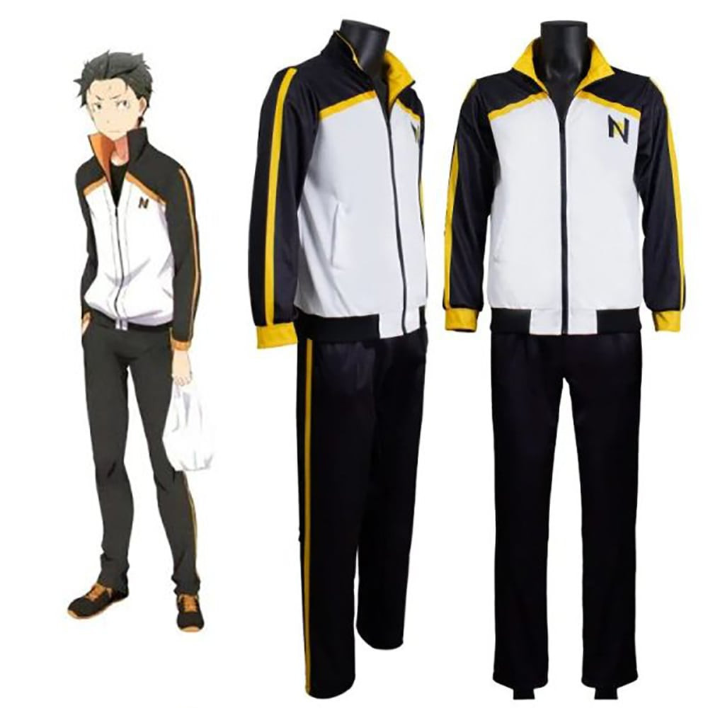Re:Zero Subaru Natsuki Costume - Black and White Tracksuit Subaru Natsuki Cosplay