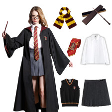Women and Girls Harry Potter Gryffindor Wizard Deluxe Costume - Full Set Including Scarf and Wand Gryffindor Cosplay