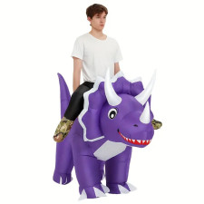Jurassic World Riding Purple Triceratops Dinosaur Inflatable Costume - Riding Triceratops Cosplay