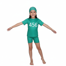 Kids Squid Game 456 Swimsuit Costume - Two Piece Green Swimsuit with Swimming Cap Squid Game Cosplay