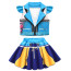 Girls K-Pop Demon Hunters Zoey Costume - Blue Yellow Shirt Vest Skirt Set Zoey Cosplay
