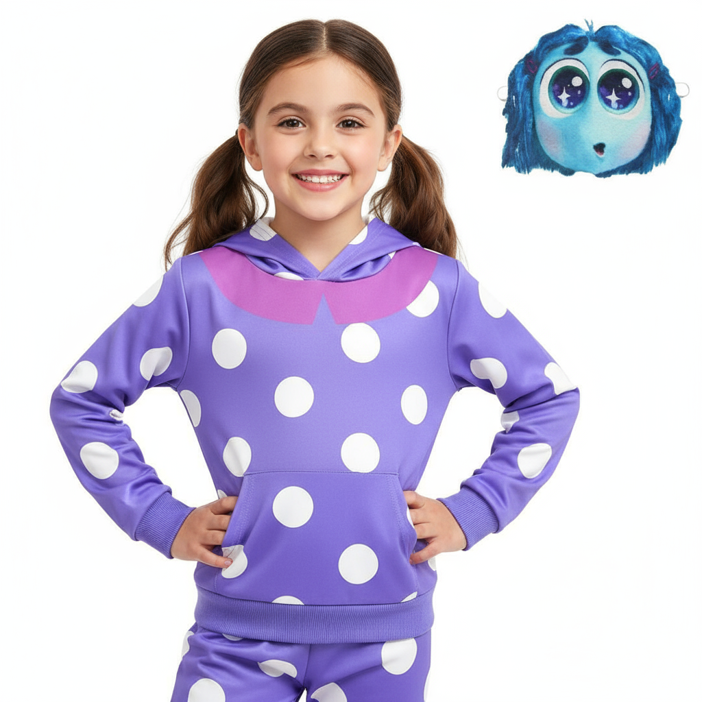 Kids Inside Out Envy Costume - Polka Dot Hoodie Pants Mask Set Envy Cosplay