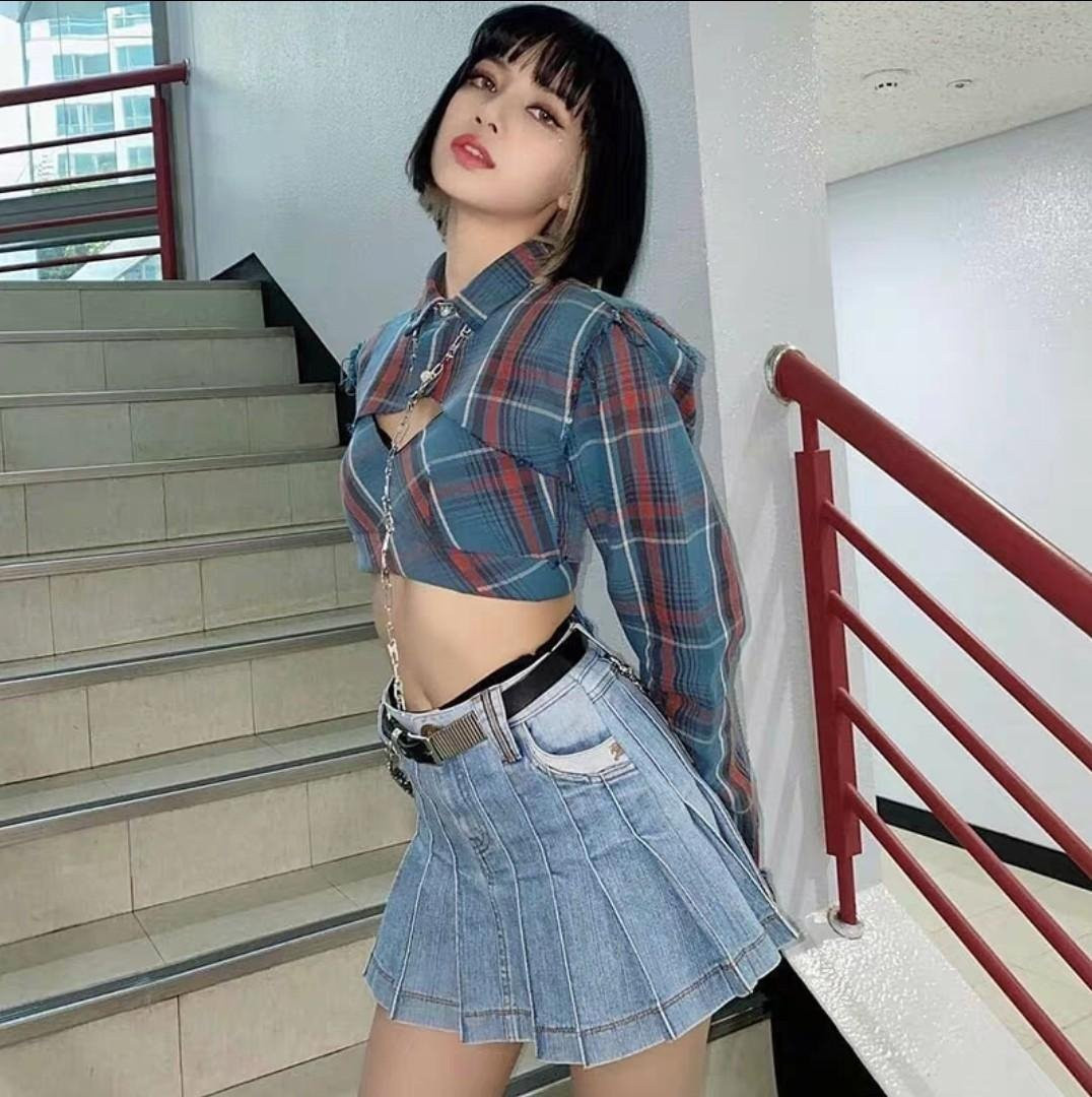 Blackpink Lisa Costume - Blue Plaid Cropped Top Lovesick Girl Lisa Cosplay