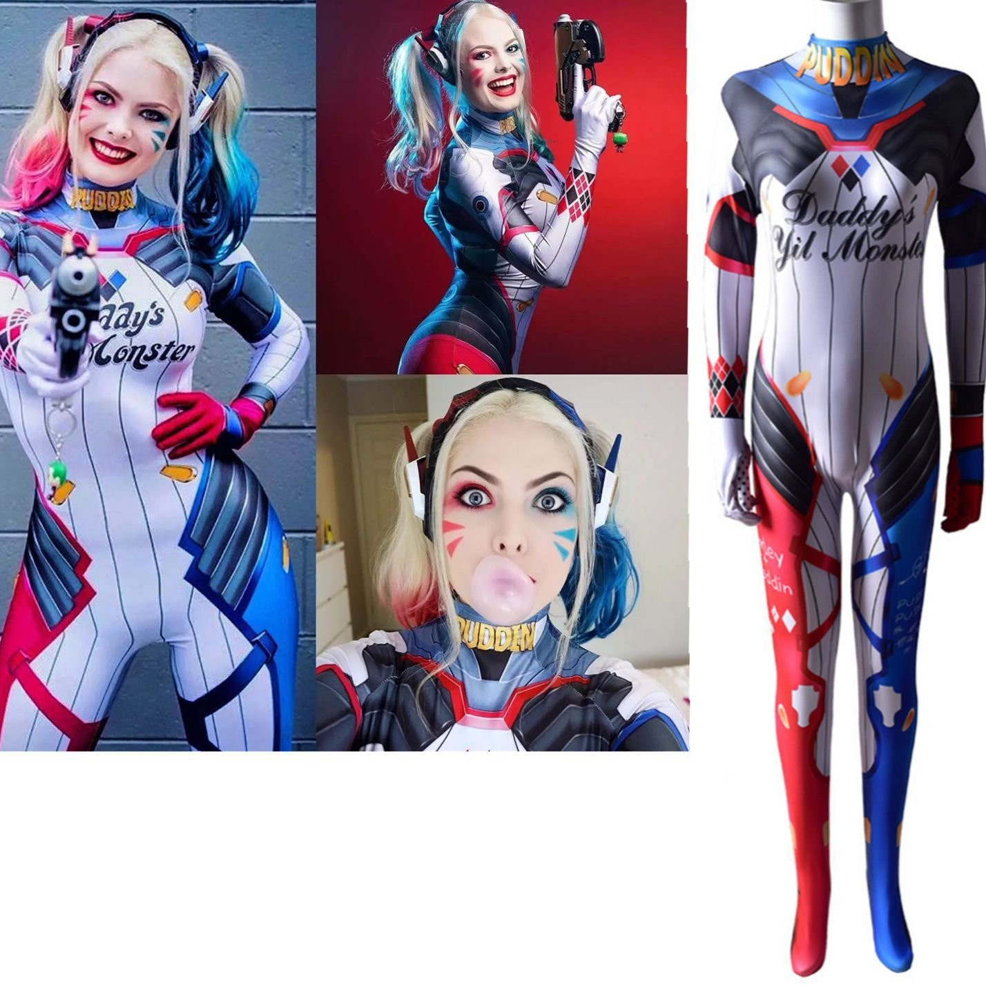 Harley Quinn D.Va Crossover Costume - Bodysuit Harley Quinn D.Va Crossover Cosplay