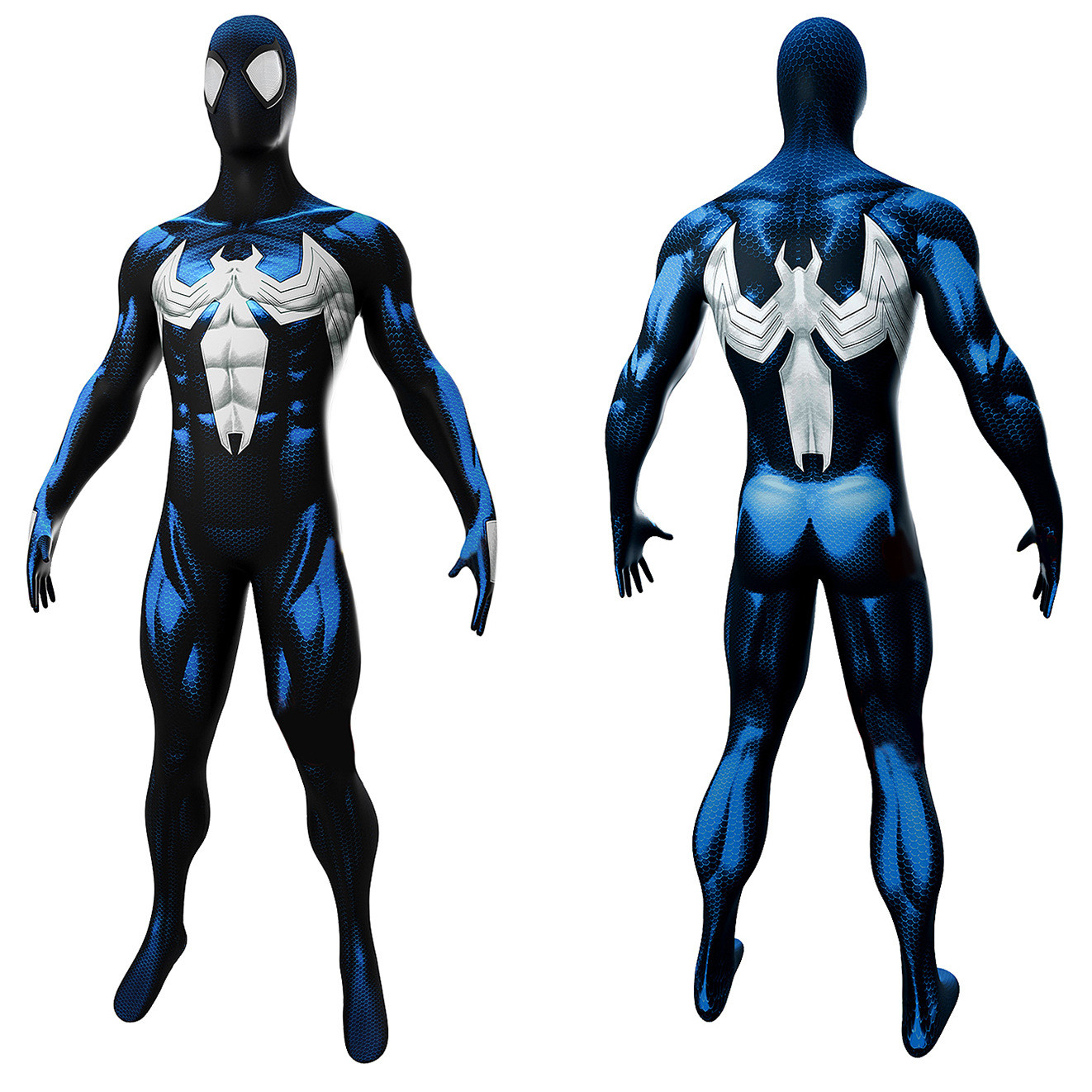 Super Hero Secret Wars Spider-Man Symbiote Suit Costume - Comic Style Blue Bodysuit Mask Spider Man Cosplay
