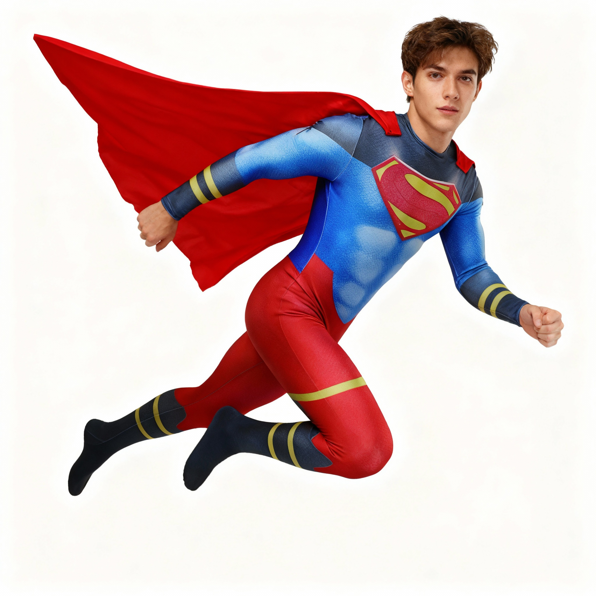 Teen Titans Superboy Kon-El Costume - Navy Red Black Shoulder Bodysuit with Cape Conner Superboy Cosplay