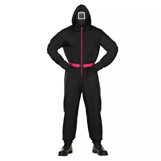 Squid Game Masked Officer Costume - Black Jumpsuit Mask Set Masked Guard Cosplay