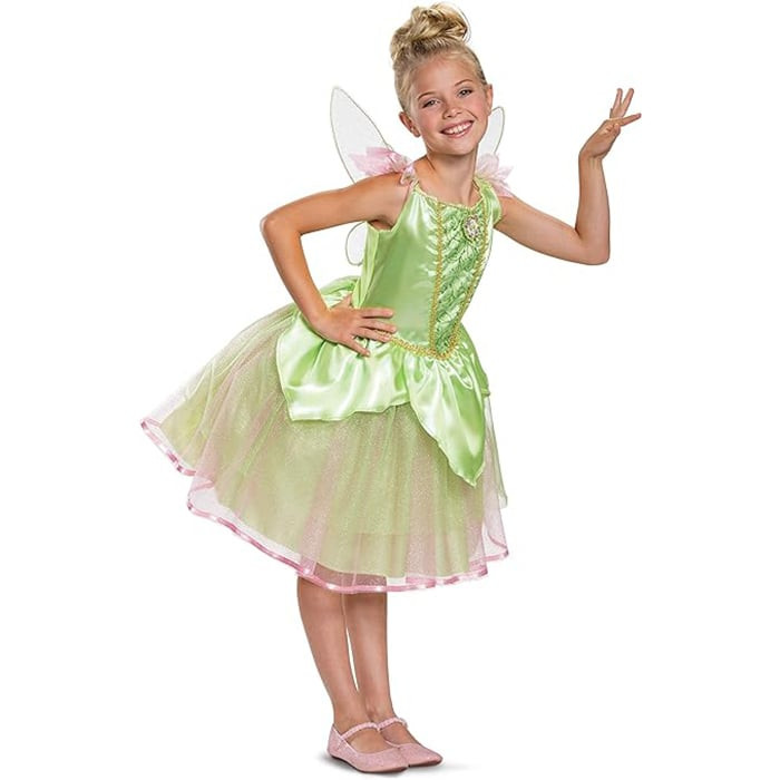 Disney Tinker Bell Costume - Girls Green Classic Fairy Dress Tinker Bell Cosplay