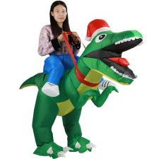 Riding Christmas Hat Green Dinosaur Inflatable Costume - Riding Christmas Dinosaur Cosplay