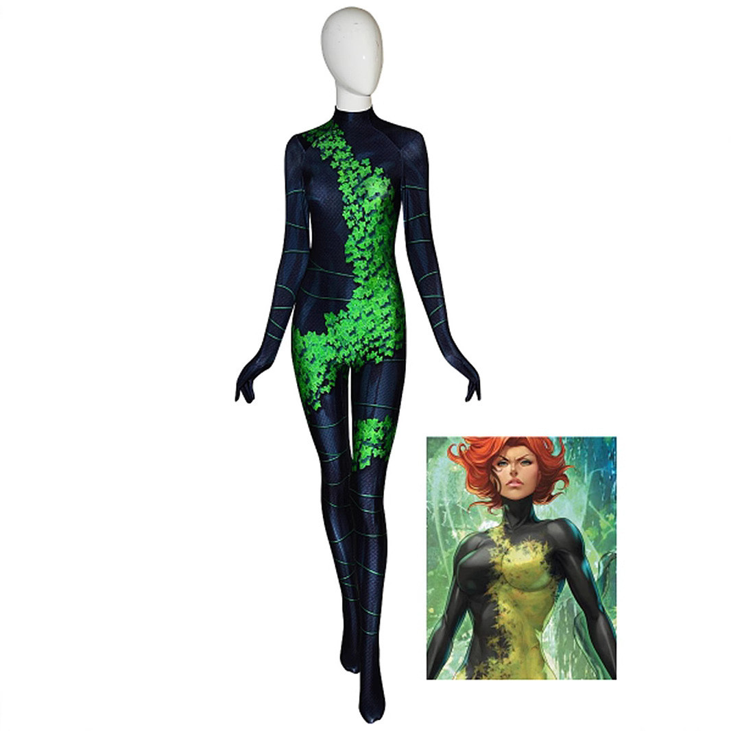 The Young Justice League Green Ivy Maddie Isley Costume - Black Green Bodysuit Green Ivy Cosplay