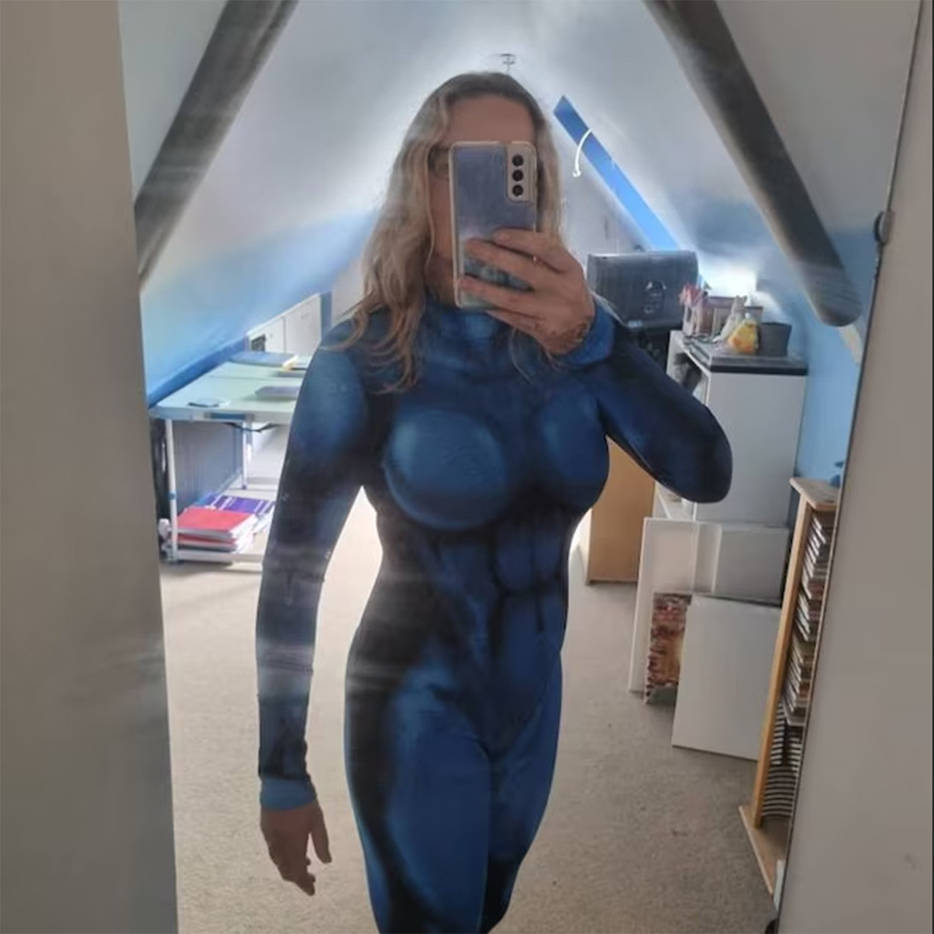 Woman Muscle Suit Costume - Navy Bodysuit Women's Muscle Suit Cosplay