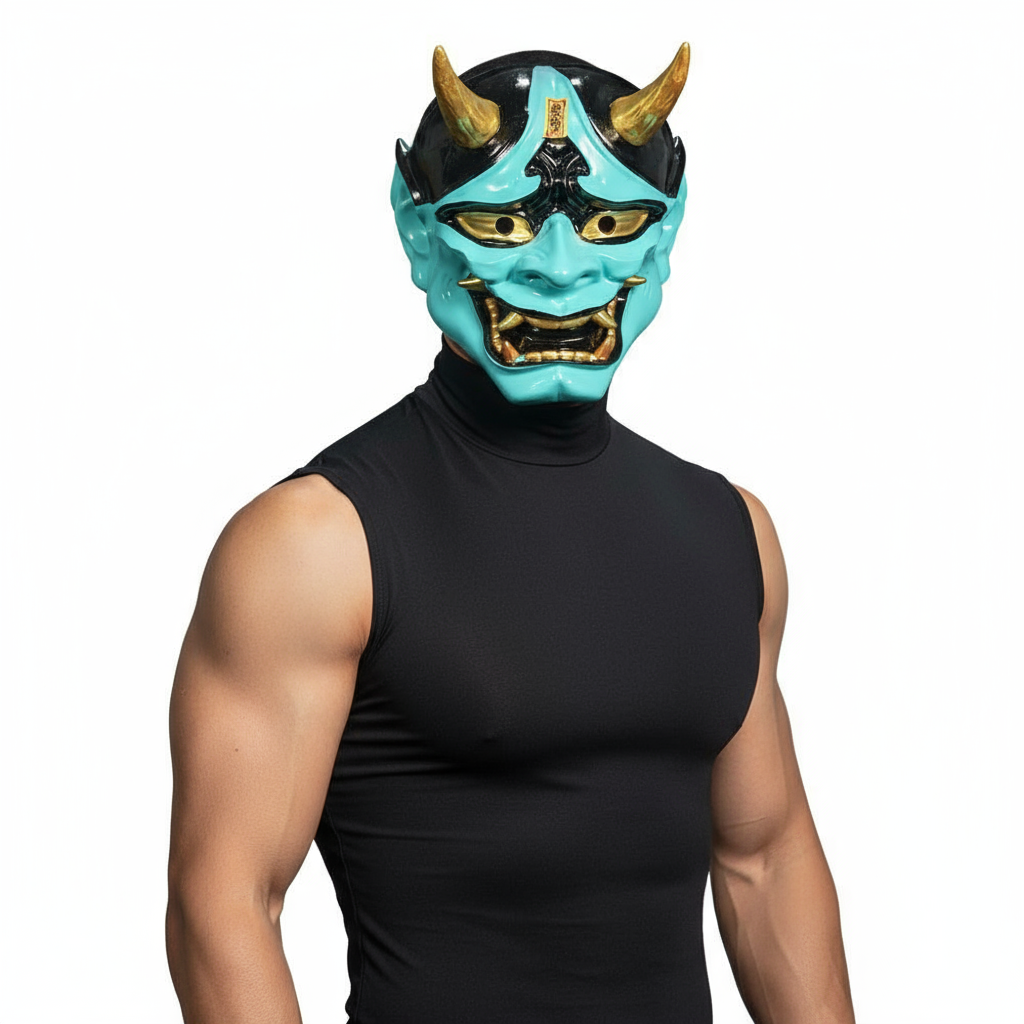 K-Pop Demon Hunters Horned Demon Blue Mask Prop - Horned Blue Demon Kpop Costume Cosplay Mask