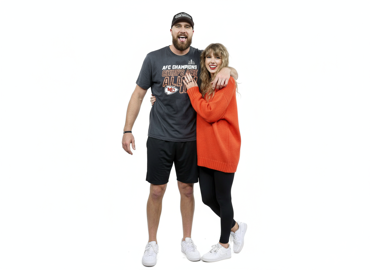 Travis Kelce And Taylor Swift Couples Set Costume - Red Sweater And Chiefs T-Shirt Travis and Taylor Cosplay