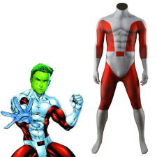 Teen Titans Beast Boy Retro 80s Costume - Red White Bodysuit Beast Boy Cosplay