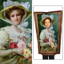 Kids Emile Vernon Painting Costume - Elegant Lady With A Bouquet of Roses Painting Cosplay