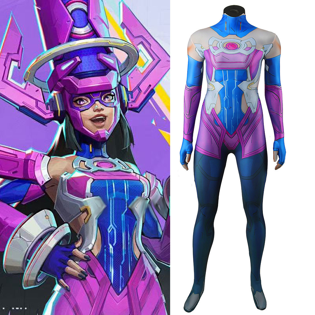 Marvel Rivals Galacta Costume - Blue Purple Bodysuit Galacta Cosplay