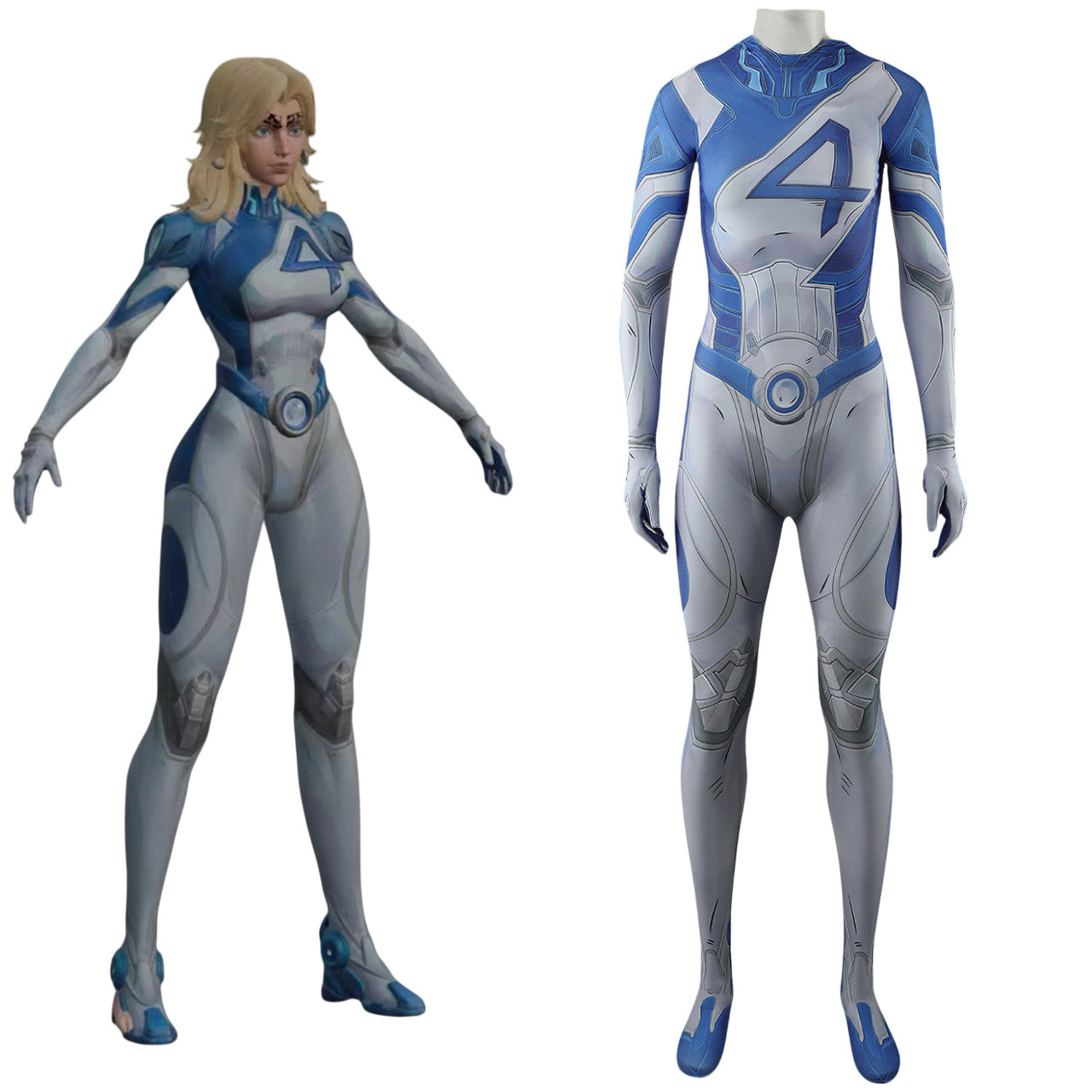 Marvel Rivals Invisible Woman Costume - Default Blue White Bodysuit Susan Storm Invisible Woman Cosplay