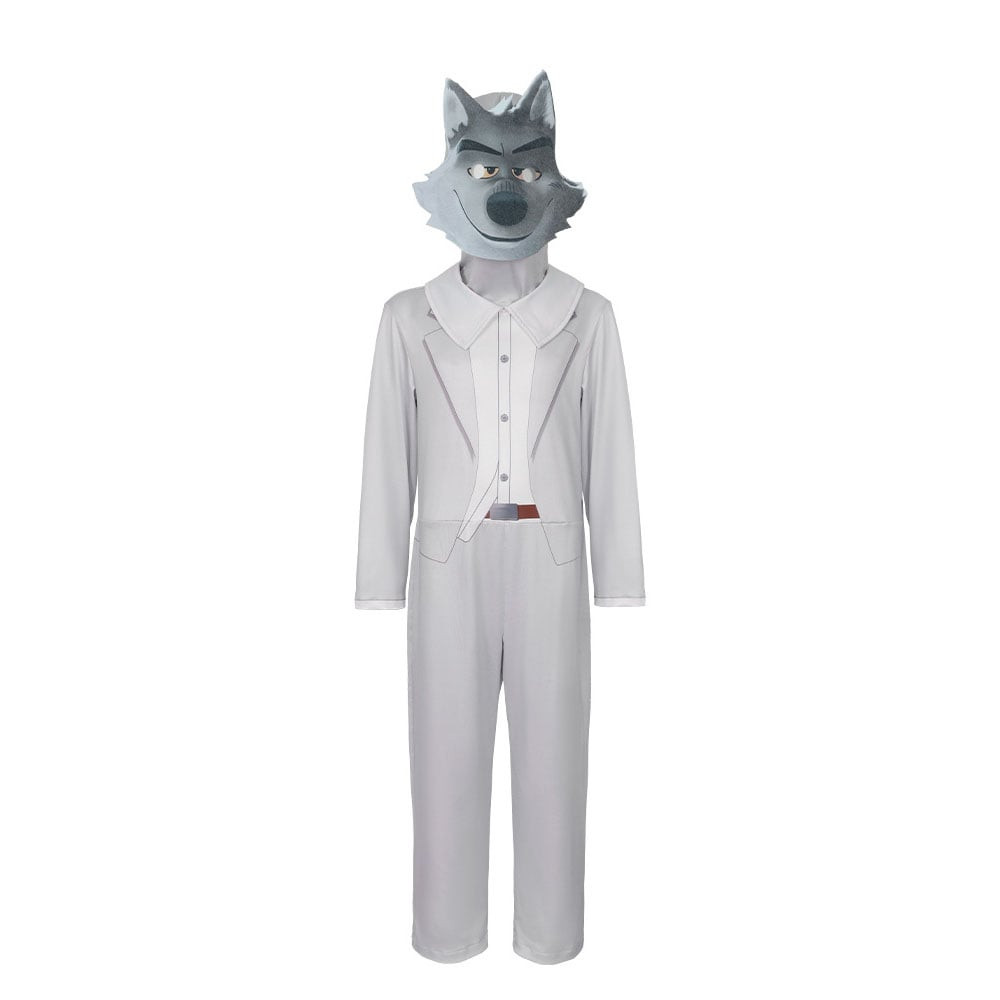 The Bad Guys Mr Wolf Costume - White Bodysuit Mask Mr. Wolf Cosplay