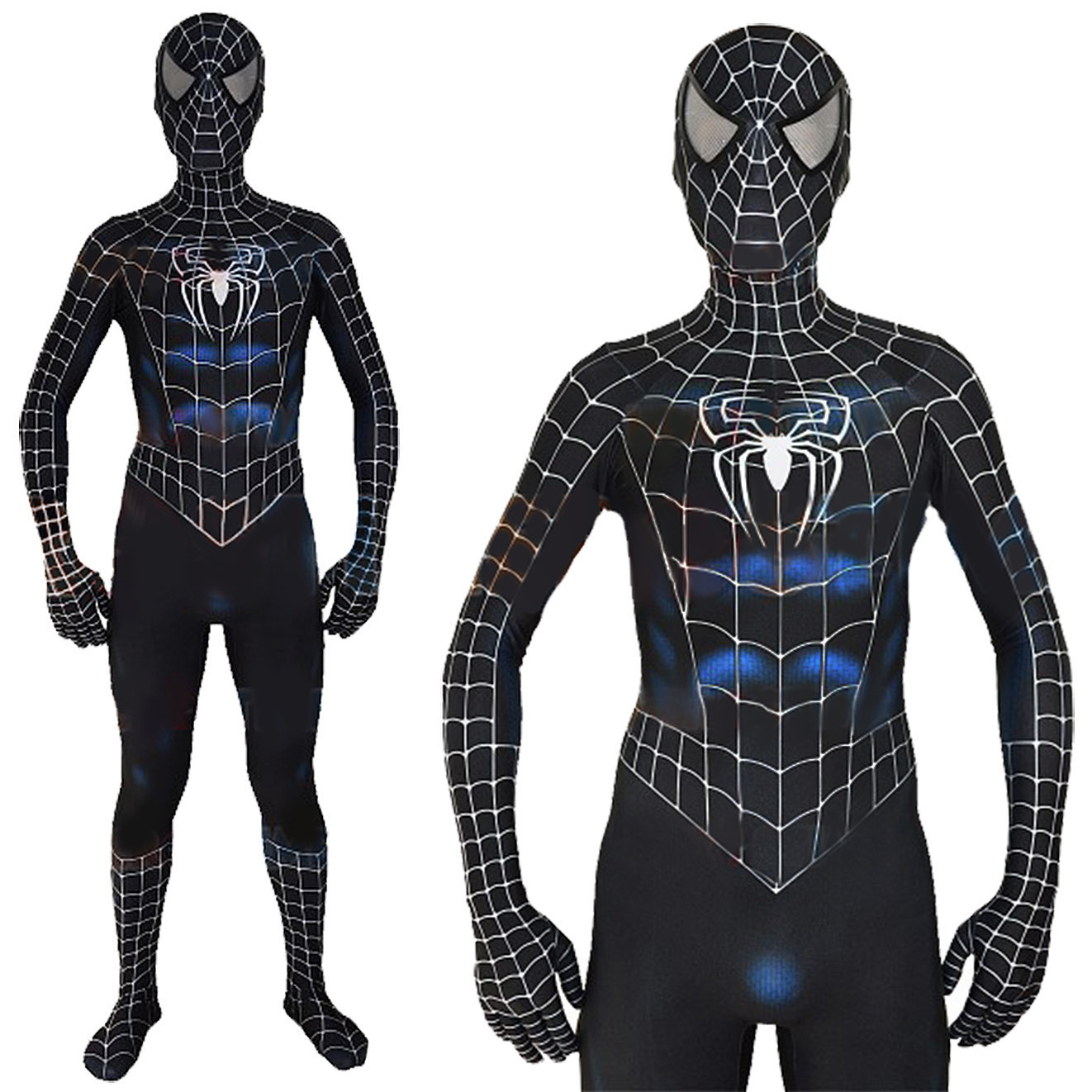 Spider-Man Webbed Black Suit Costume - Black Bodysuit with Blue Highlights Spider Man Cosplay