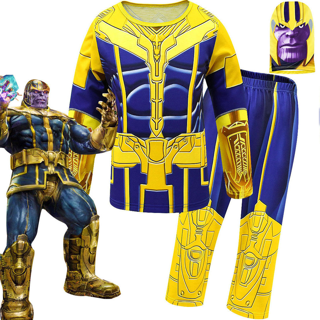 Boys Marvel The Infinity Gauntles Thanos Costume - Shirt Pants Mask Set Thanos Cosplay