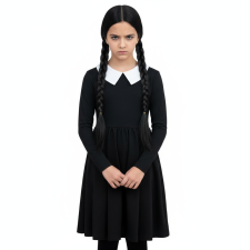Girls Wednesday The Addams Family Costume - Long Sleeve Dress Wig Set Wednesday Addams Cosplay