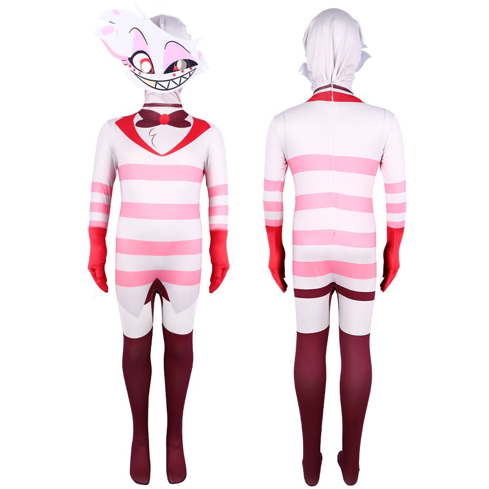Hazbin Hotel Angel Dust Costume - Pink Bodysuit Mask Set Angel Dust Cosplay