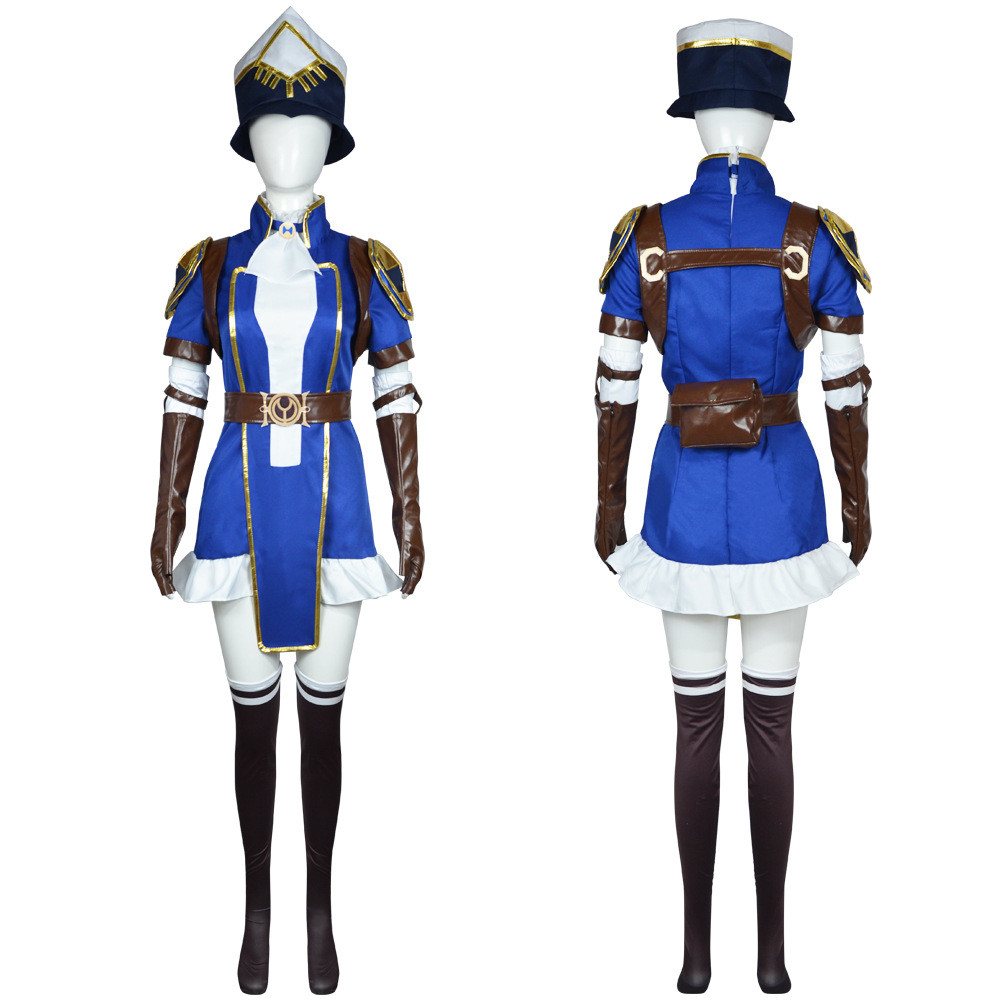 Arcane League of Legends Caitlyn Costume - Blue Dress Hat Set Caitlyn Cosplay