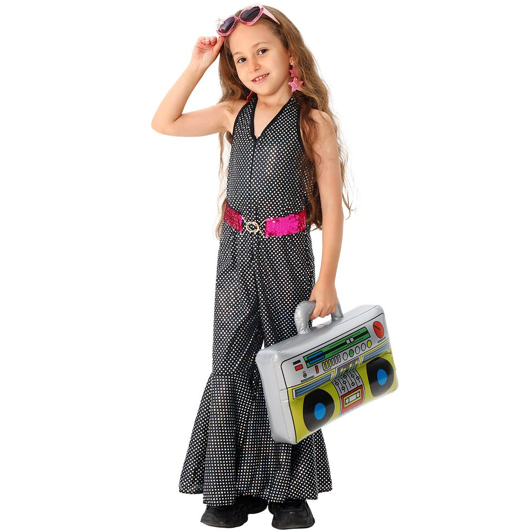 Girls Disco Queen Costume - Sparkling Black Jumpsuit Disco Cosplay