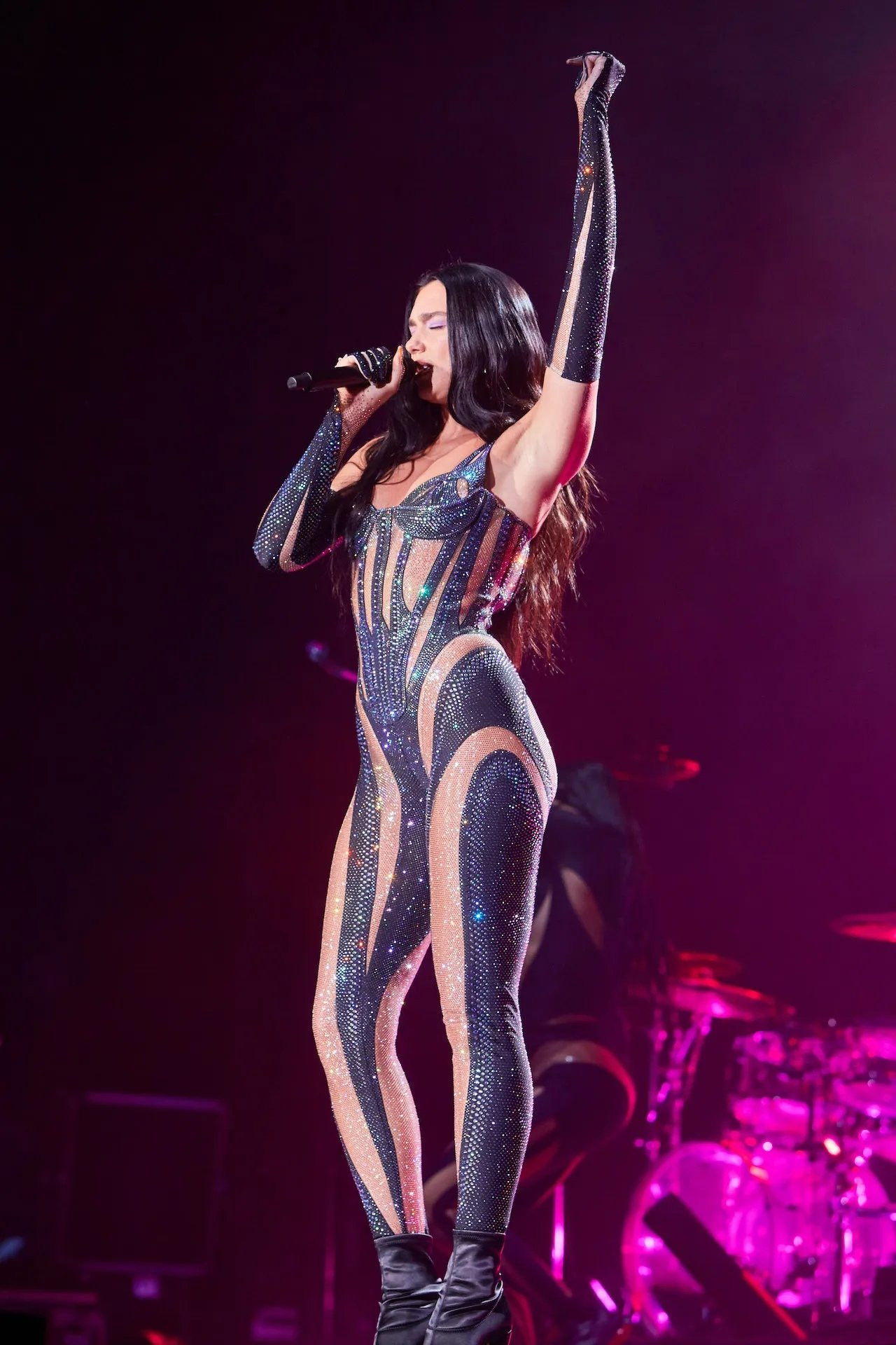 Dua Lipa Costume - Black Shimmering Catsuit Future Nostalgia Tour Milan Dua Lipa Cosplay