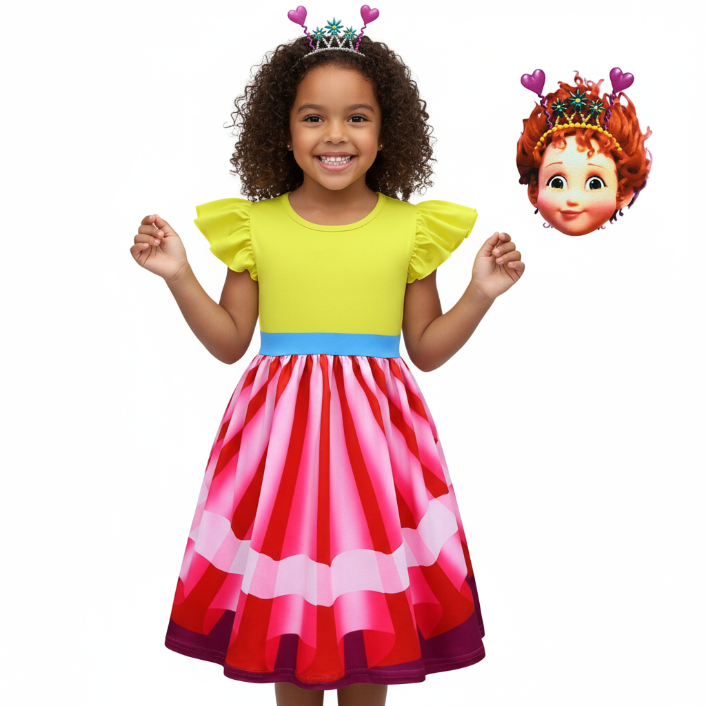 Girls Fancy Nancy Clancy Costume - Red Yellow Dress Mask Set Fancy Nancy Cosplay