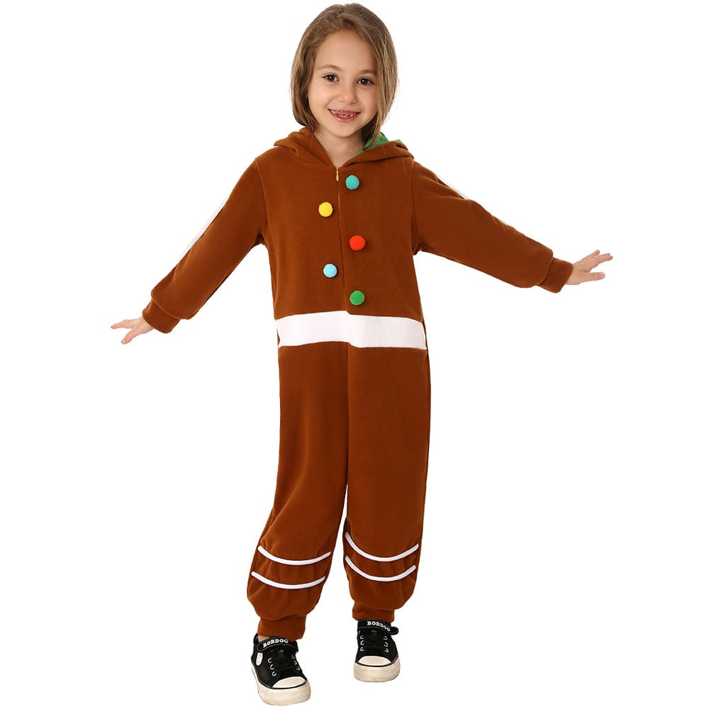 Kids Gingerbread Man Costume - Onesie Jumpsuit Gingerbread Cosplay