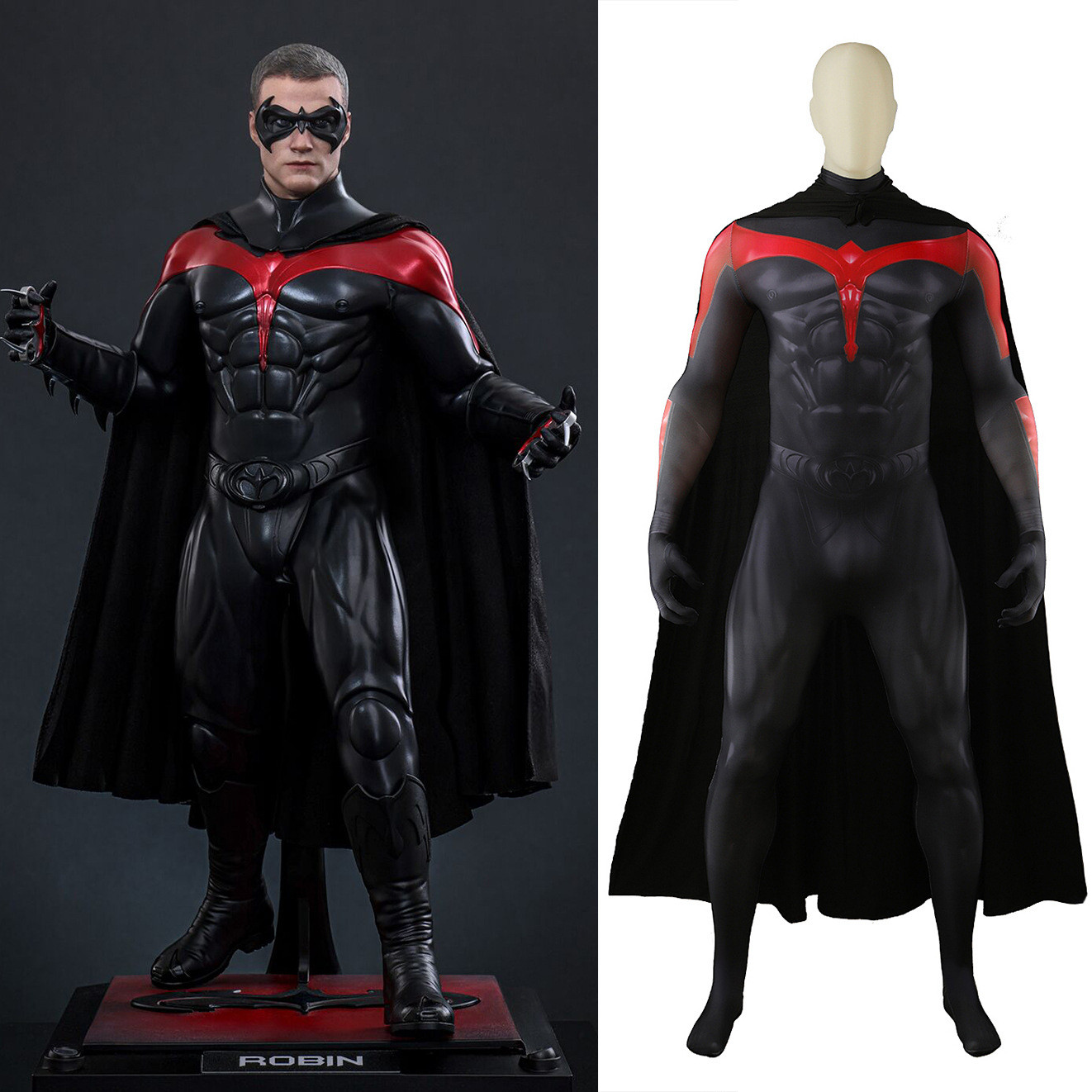 Batman & Robin Movie 1997 Robin Chris o'Donnell Costume - Black Red Bodysuit Cape Robin Cosplay