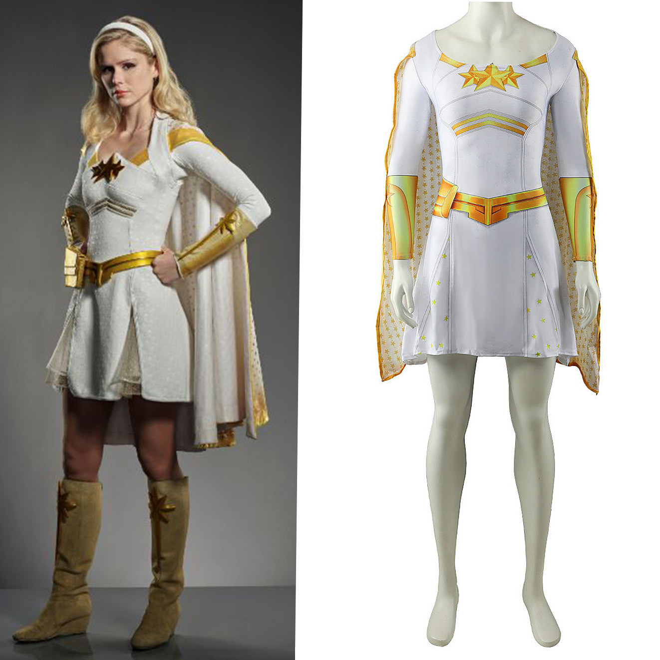 The Boys Season 1 Starlight Costume - White Bodysuit Dress Cape Set Starlight Cosplay