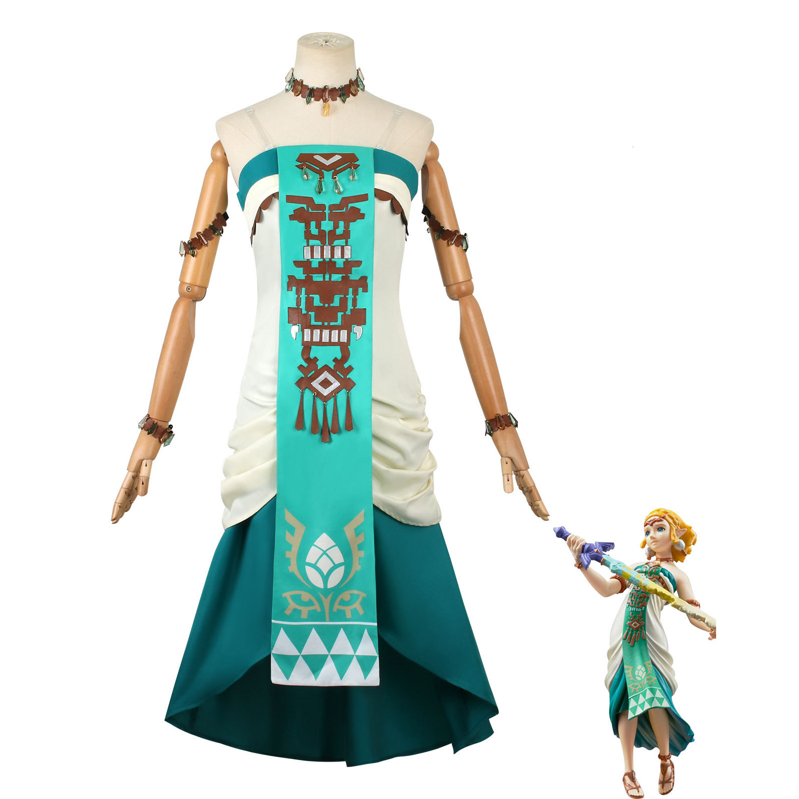 The Legend of Zelda Tears of the Kingdom Princess Zelda Costume - Beige Green Dress Princess Zelda Cosplay