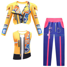 Girls K-Pop Demon Hunters Rumi Costume - Yellow Purple Jacket Shirt Pants Set Rumi Cosplay