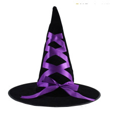 Halloween Prop Witch Black Velvet With Ribbon Hat Costume