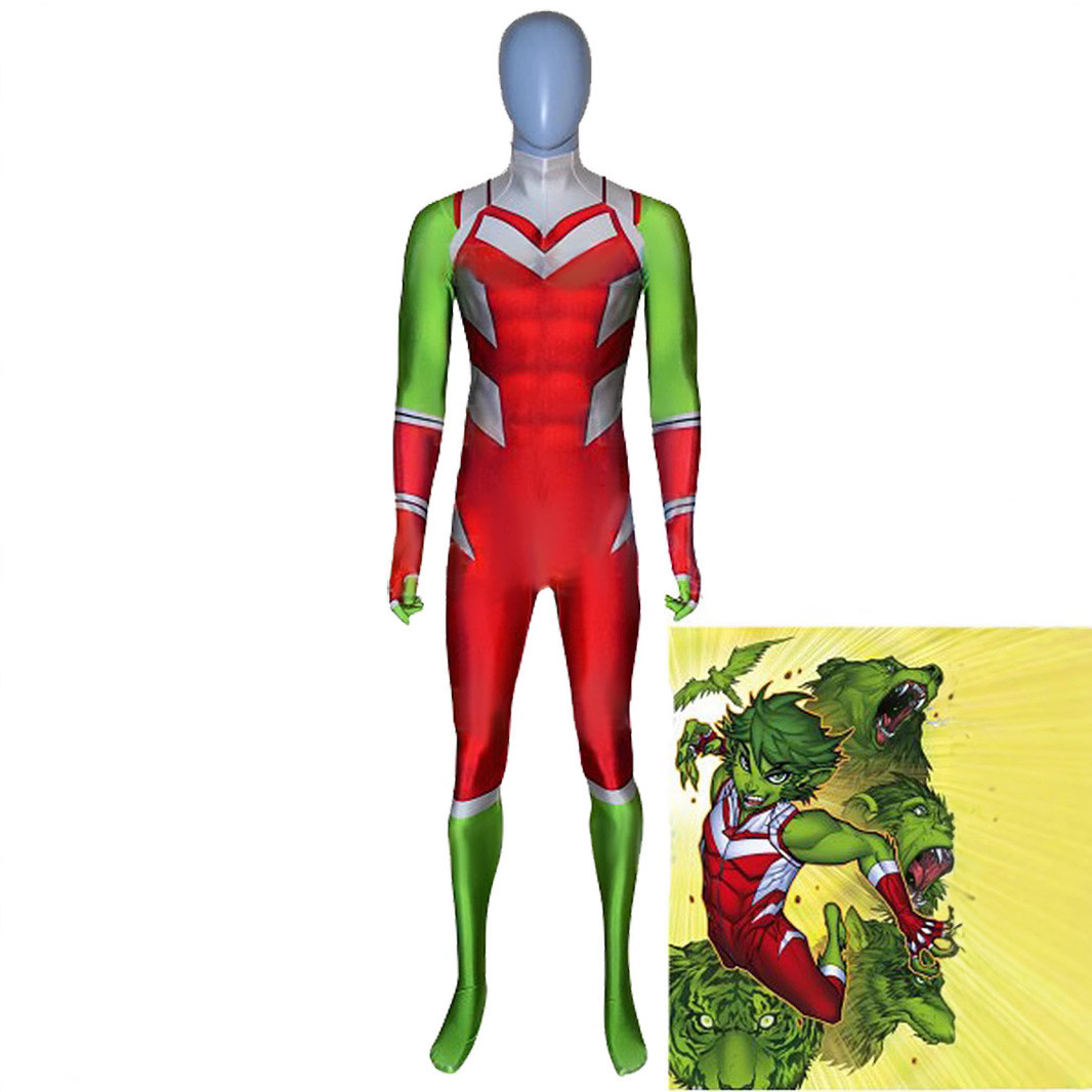 Teen Titans Beast Boy Costume - Green Red Bodysuit Beast Boy Cosplay