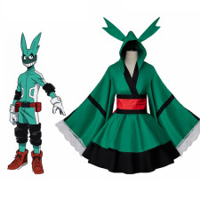 Marvel United Female Deku Costume - Green Dress Hood Set Female Deku Cosplay