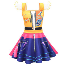 Girls K-Pop Demon Hunters Rumi Costume - Yellow Purple Puffed Sleeves Mini Dress Rumi Cosplay