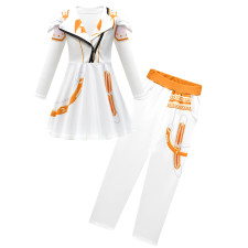 Girls K-Pop Demon Hunters Zoey Costume - White Gold Mini Dress Pants Set Stage Outfit Zoey Cosplay
