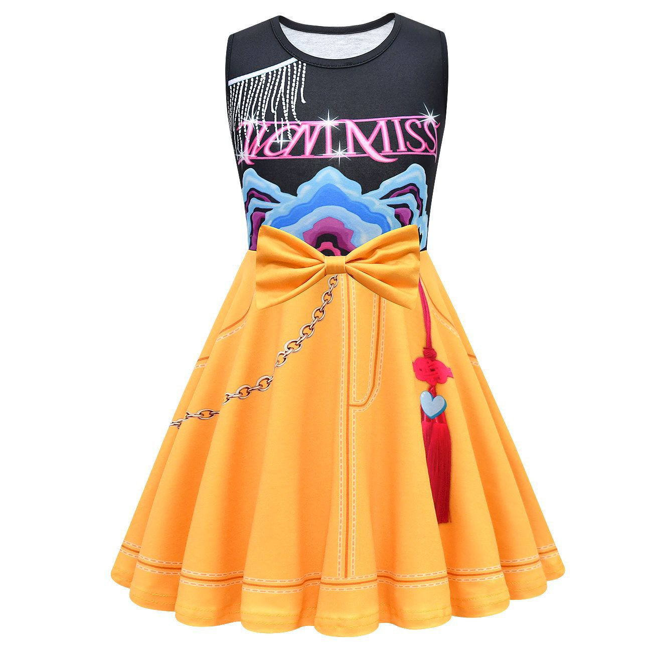 Girls K-Pop Demon Hunters Mira Costume - Black Yellow Sleeveless Mini Dress Mira Cosplay