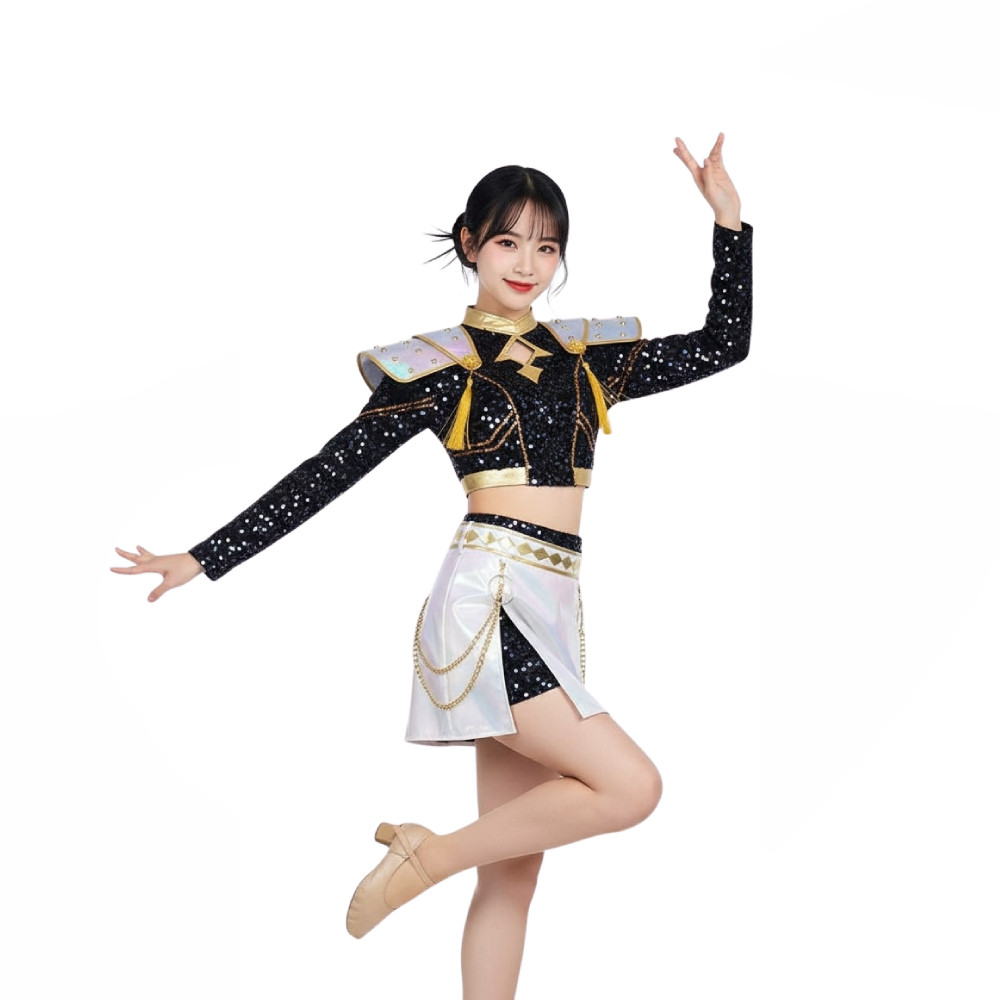 Girls KPop Demon Hunters Zoey Stage Costume - Sparkling Black & White Shirt Skirt Full Set Kpop Zoey Cosplay