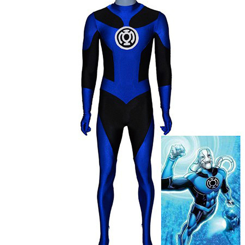 Green Lantern Blue Lantern Hal Jordan Costume - Black Back Side Bodysuit Blue Lantern Cosplay
