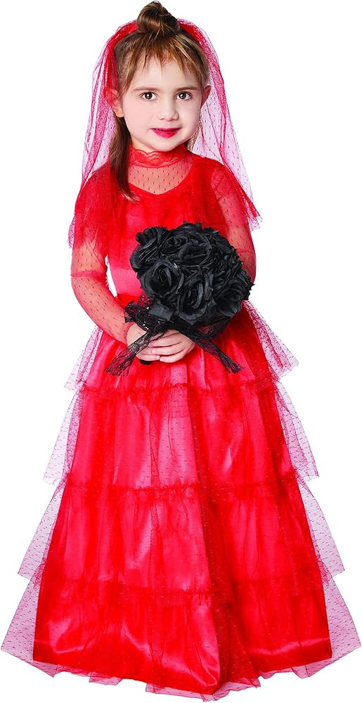 Girls Beetlejuice Lydia Deetz Costume - Red Dress Set Lydia Deetz Cosplay