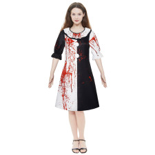 Terrifier 2 The Little Pale Girl Costume - Bloody Black and White Dress The Little Pale Girl Cosplay